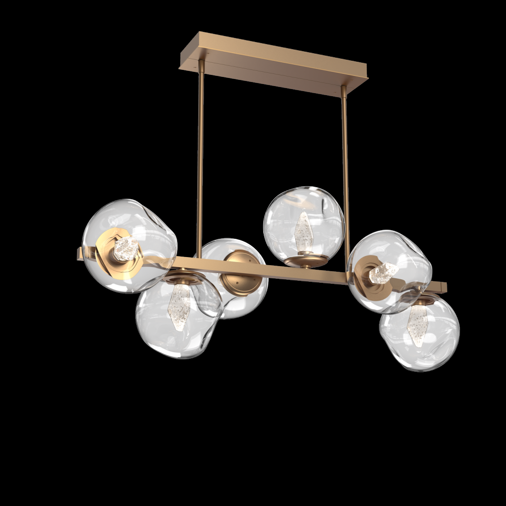 Luna 6pc Twisted Branch-Novel Brass-Geo Inner - Clear Outer-Threaded Rod Suspension-LED 2700K