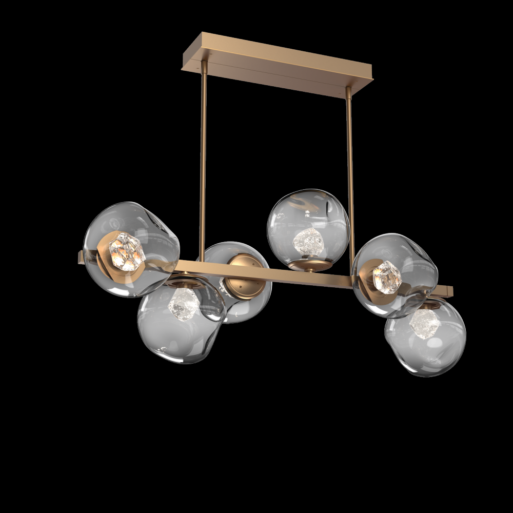 Luna 6pc Twisted Branch-Novel Brass-Zircon Inner - Smoke Outer-Threaded Rod Suspension-LED 3000K