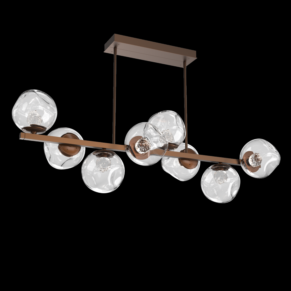 Luna 8pc Twisted Branch-Burnished Bronze-Floret Inner - Clear Outer-Threaded Rod Suspension-LED