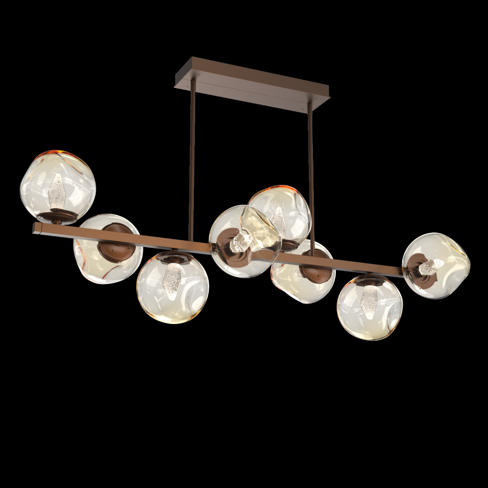 Luna 8pc Twisted Branch-Burnished Bronze-Geo Inner - Amber Outer-Threaded Rod Suspension-LED 2700K