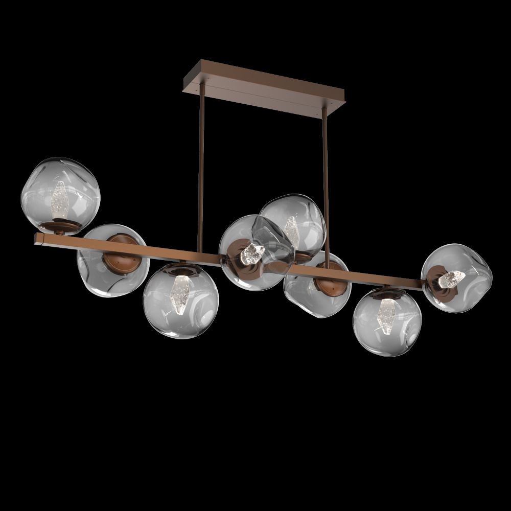 Luna 8pc Twisted Branch-Burnished Bronze-Geo Inner - Smoke Outer-Threaded Rod Suspension-LED 3000K