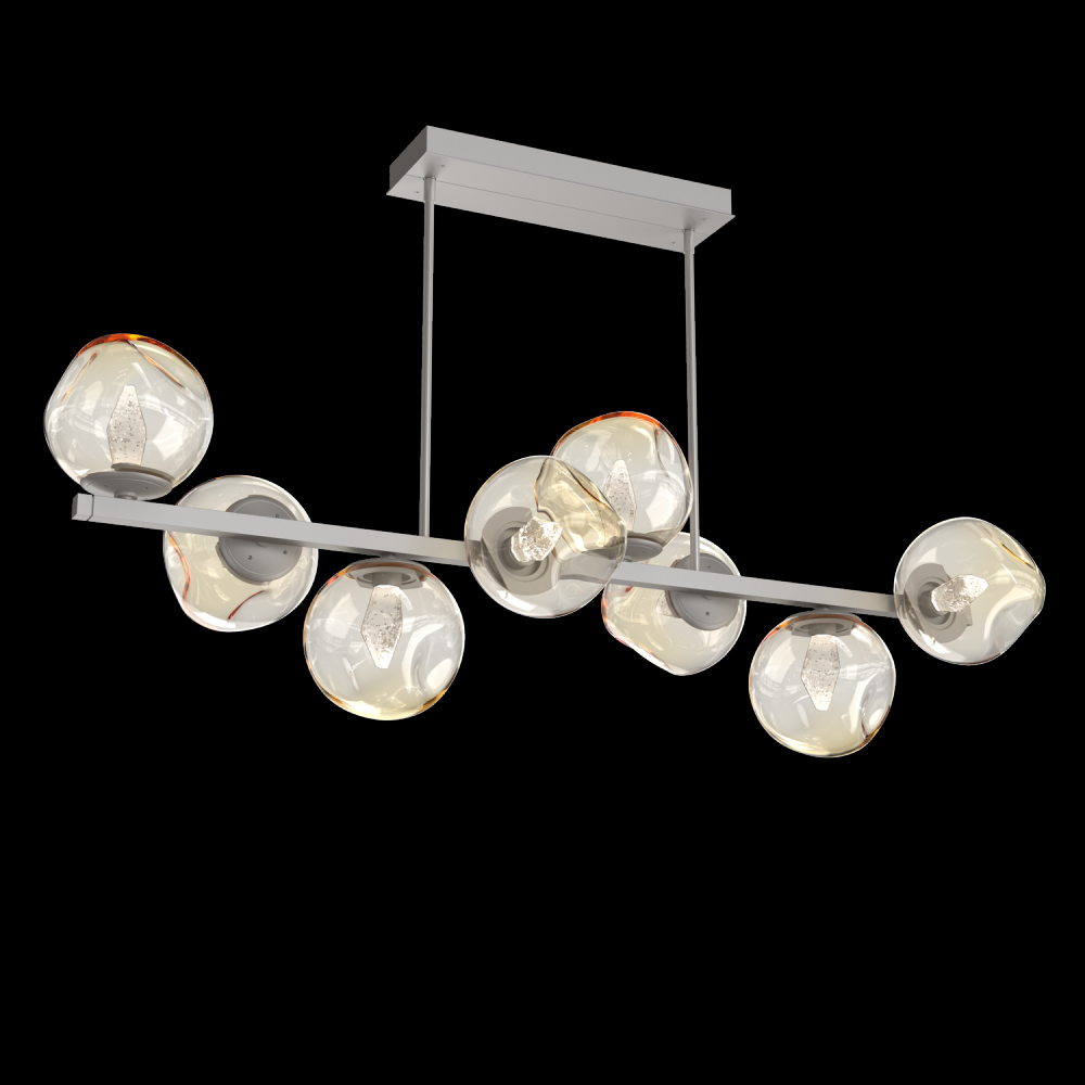 Luna 8pc Twisted Branch-Beige Silver-Geo Inner - Amber Outer-Threaded Rod Suspension-LED 3000K