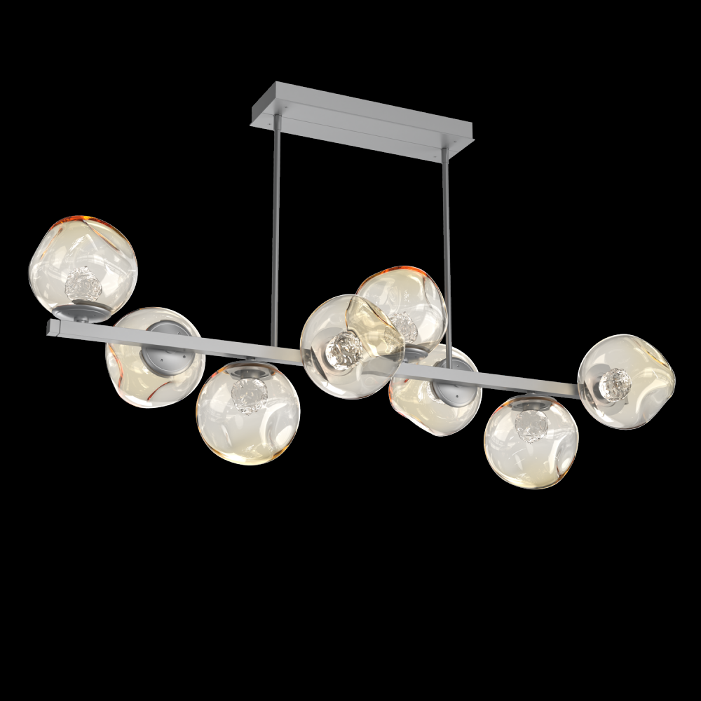 Luna 8pc Twisted Branch-Classic Silver-Floret Inner - Amber Outer-Threaded Rod Suspension-LED 3000K
