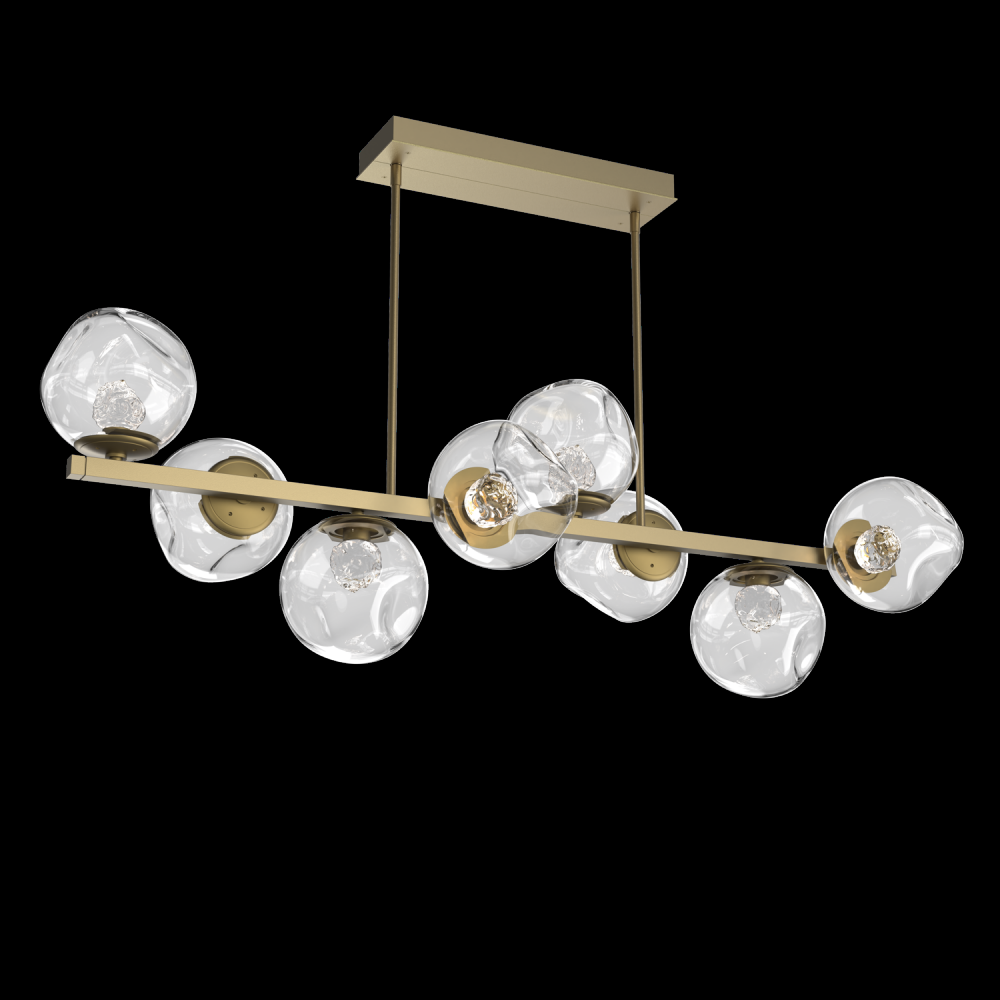 Luna 8pc Twisted Branch-Gilded Brass-Floret Inner - Clear Outer-Threaded Rod Suspension-LED 3000K