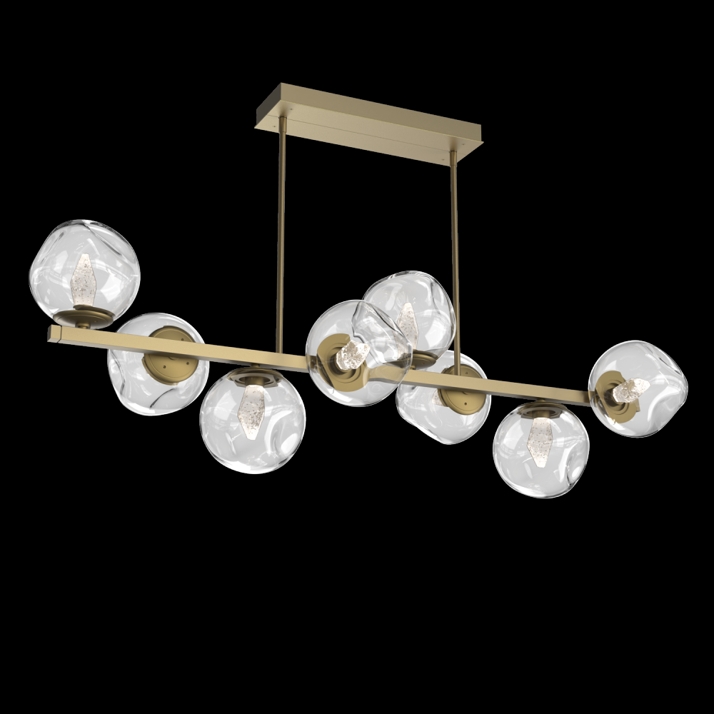Luna 8pc Twisted Branch-Gilded Brass-Geo Inner - Clear Outer-Threaded Rod Suspension-LED 3000K