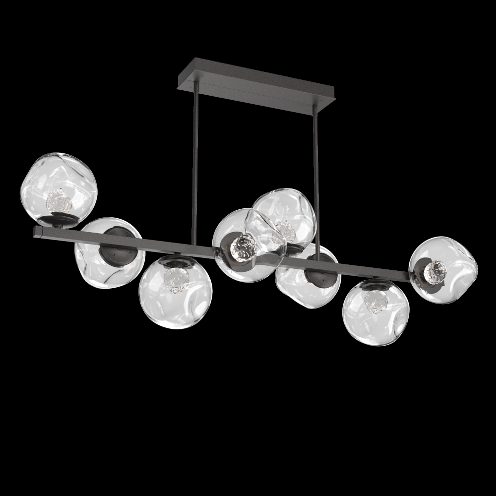 Luna 8pc Twisted Branch-Graphite-Floret Inner - Clear Outer-Threaded Rod Suspension-LED 2700K