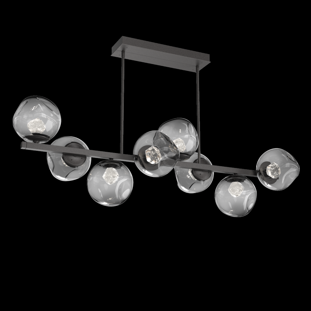 Luna 8pc Twisted Branch-Graphite-Zircon Inner - Smoke Outer-Threaded Rod Suspension-LED 2700K