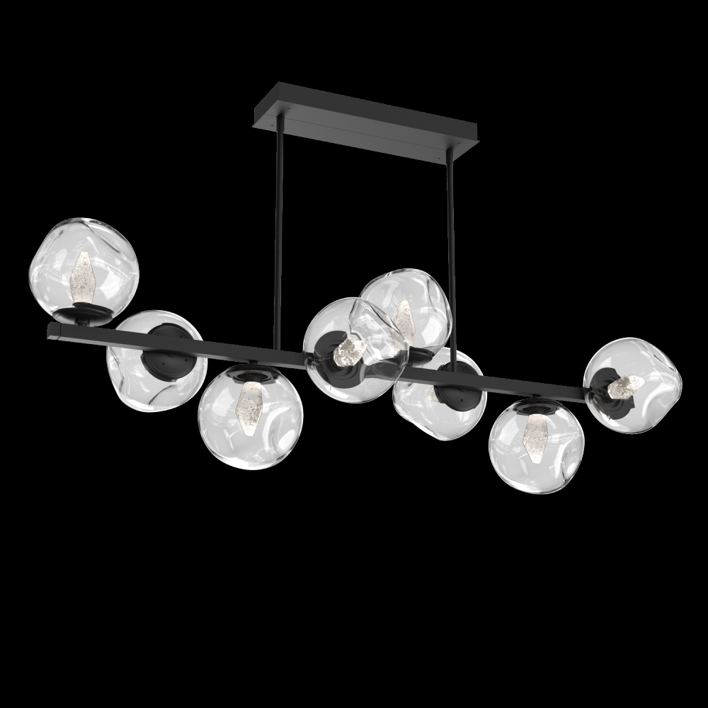 Luna 8pc Twisted Branch-Matte Black-Geo Inner - Clear Outer-Threaded Rod Suspension-LED 3000K