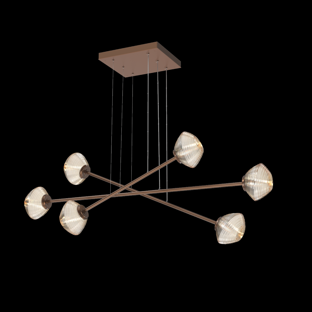 Mesa Triple Moda-Burnished Bronze-Amber Blown Glass-Stainless Cable-LED 3000K