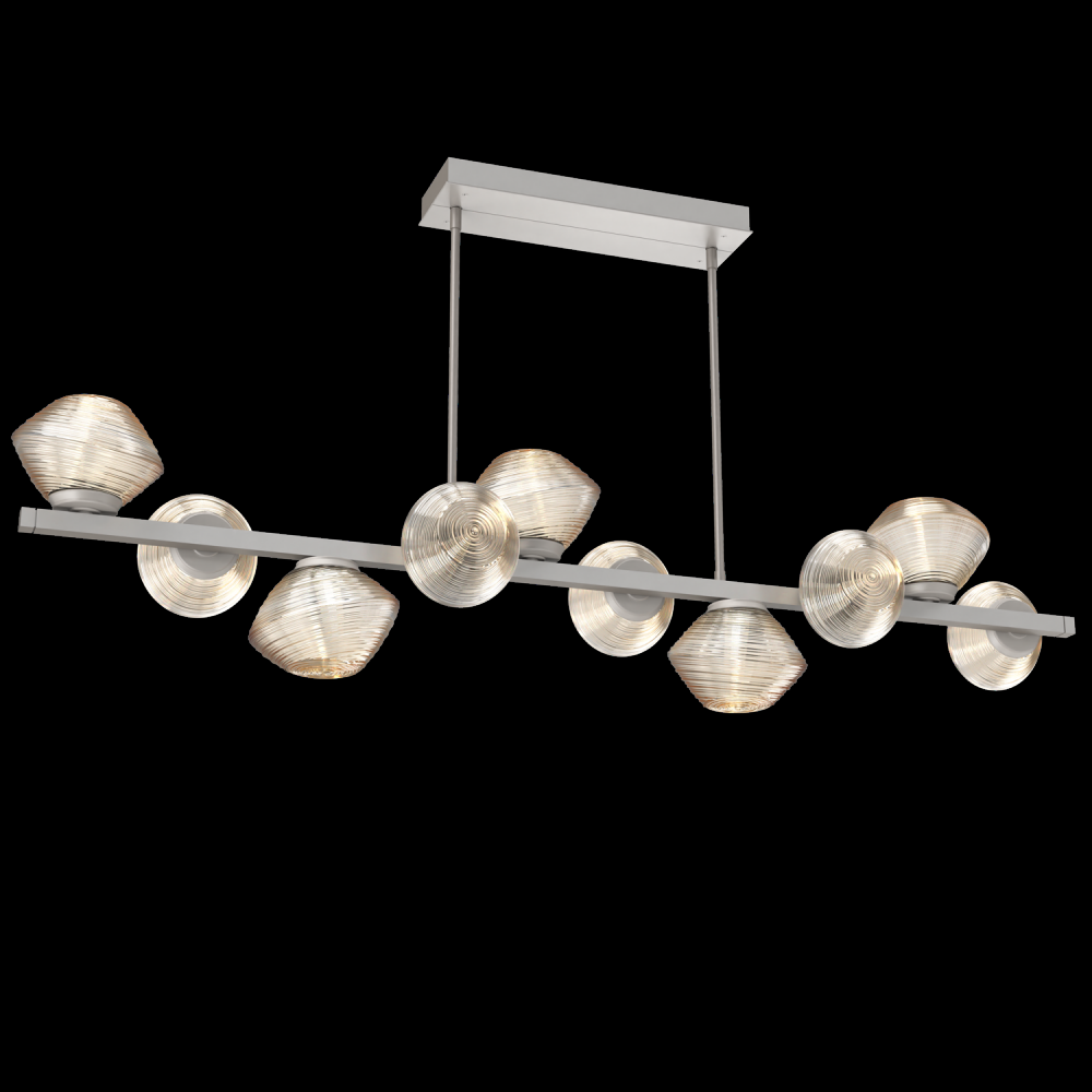 Mesa 10pc Twisted Branch-Beige Silver-Amber Blown Glass-Threaded Rod Suspension-LED 2700K