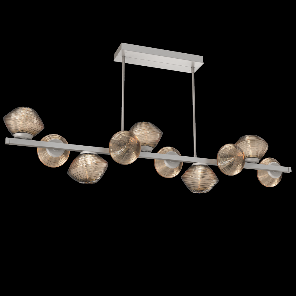 Mesa 10pc Twisted Branch-Beige Silver-Bronze Blown Glass-Threaded Rod Suspension-LED 3000K