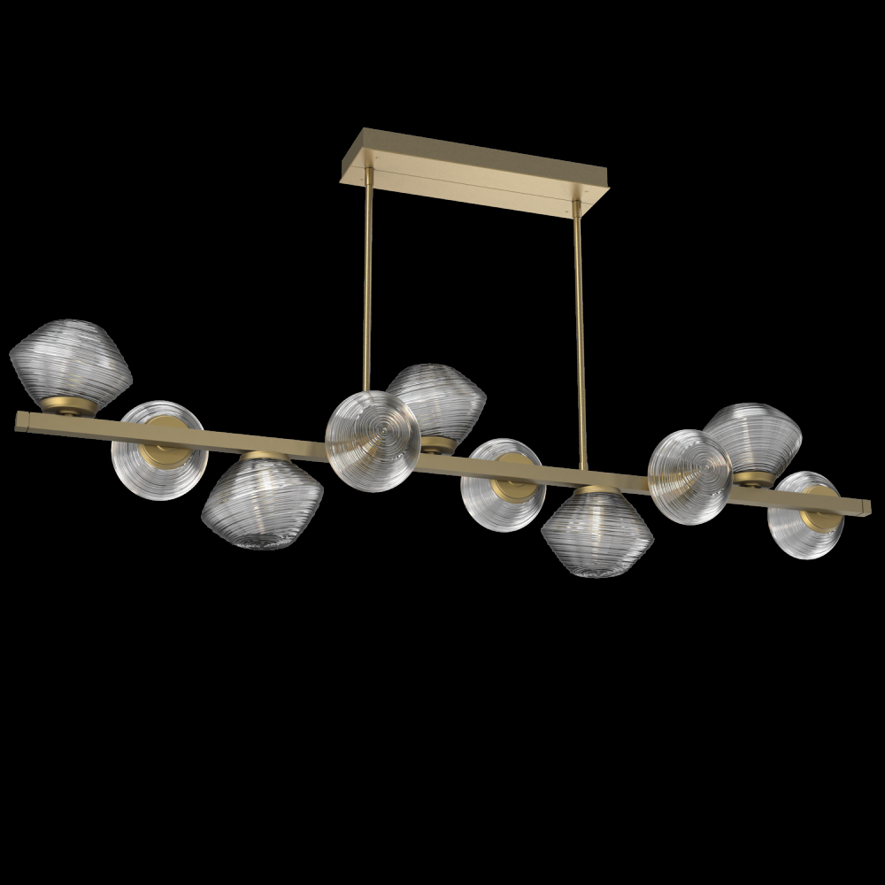 Mesa 10pc Twisted Branch-Gilded Brass-Smoke Blown Glass-Threaded Rod Suspension-LED 3000K