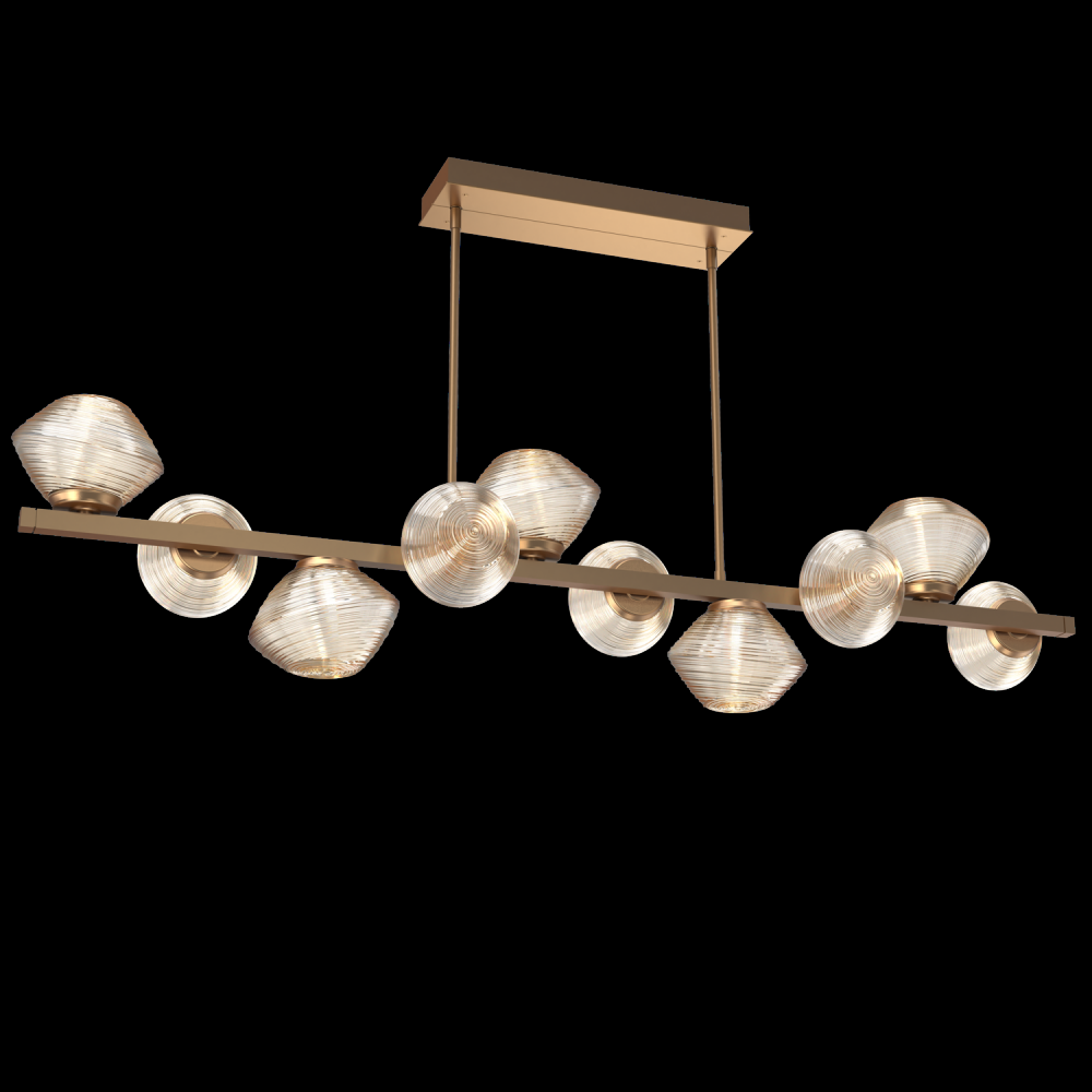 Mesa 10pc Twisted Branch-Novel Brass-Amber Blown Glass-Threaded Rod Suspension-LED 2700K
