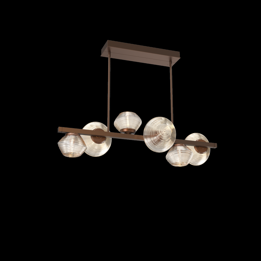 Mesa 6pc Twisted Branch-Burnished Bronze-Amber Blown Glass-Threaded Rod Suspension-LED 3000K