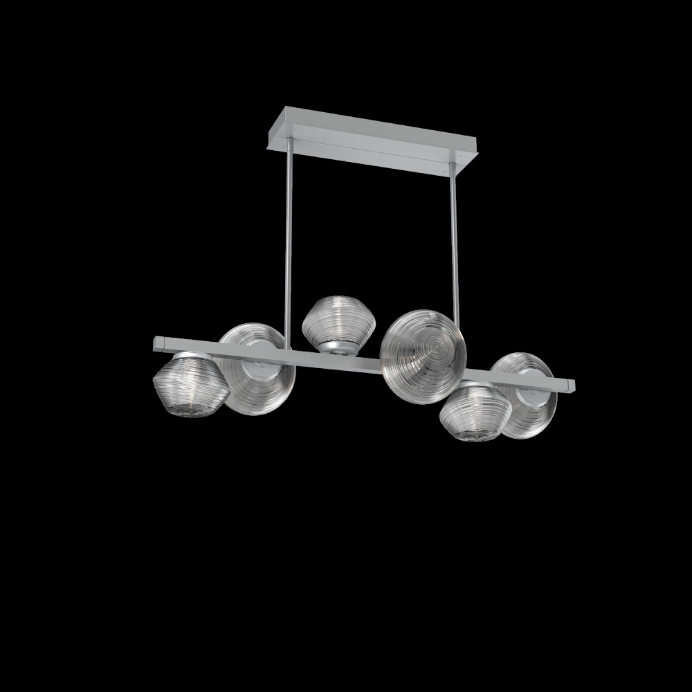 Mesa 6pc Twisted Branch-Classic Silver-Smoke Blown Glass-Threaded Rod Suspension-LED 2700K