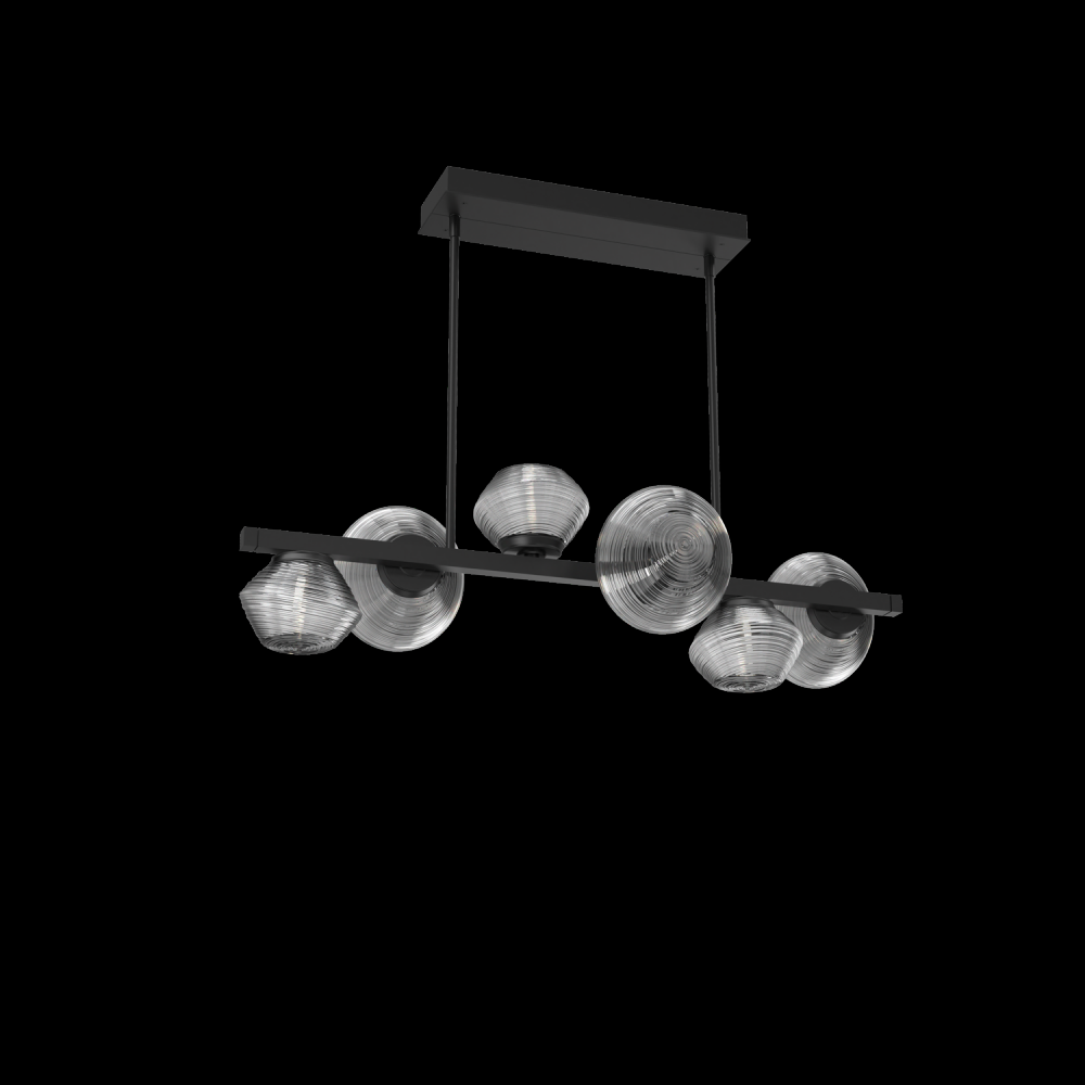 Mesa 6pc Twisted Branch-Matte Black-Smoke Blown Glass-Threaded Rod Suspension-LED 2700K