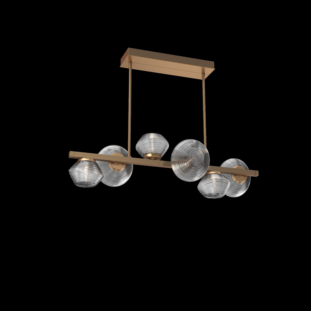 Mesa 6pc Twisted Branch-Novel Brass-Smoke Blown Glass-Threaded Rod Suspension-LED 2700K