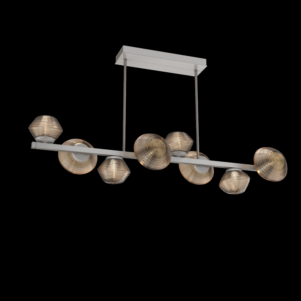 Mesa 8pc Twisted Branch-Beige Silver-Bronze Blown Glass-Threaded Rod Suspension-LED 3000K