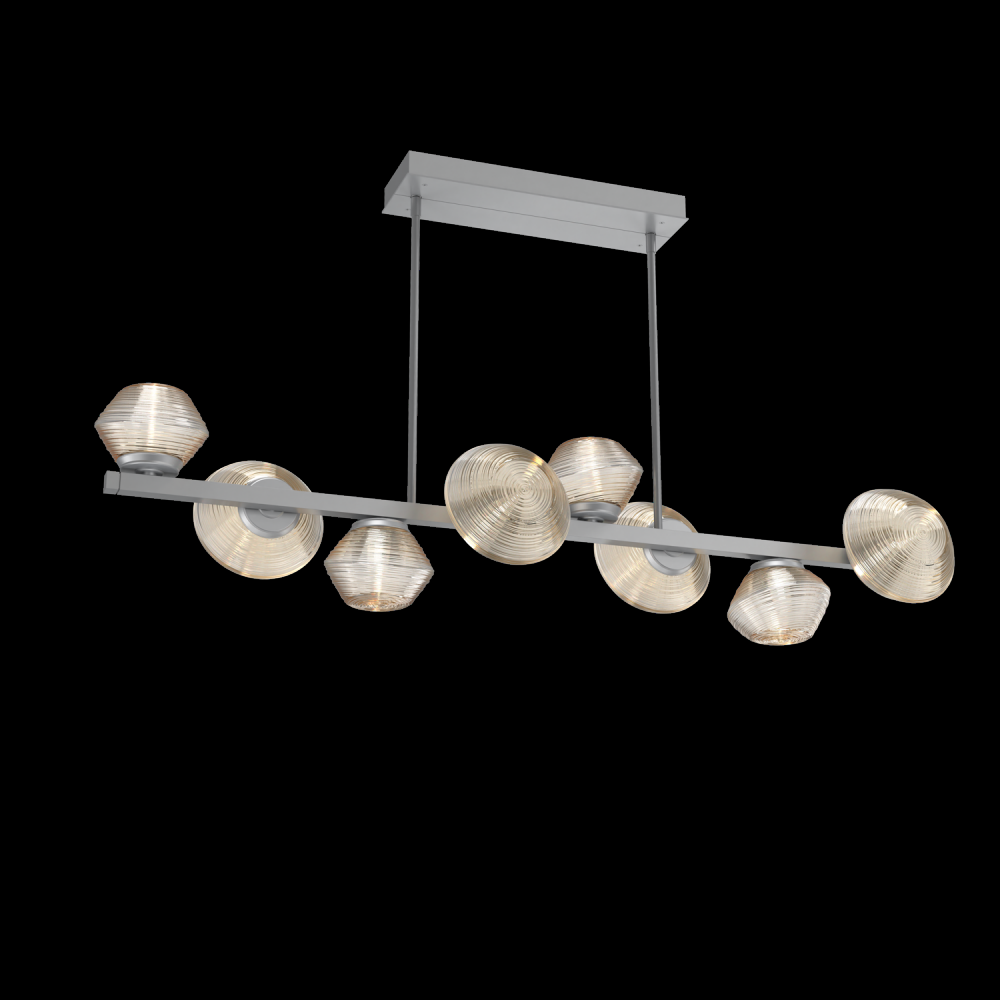 Mesa 8pc Twisted Branch-Classic Silver-Amber Blown Glass-Threaded Rod Suspension-LED 3000K