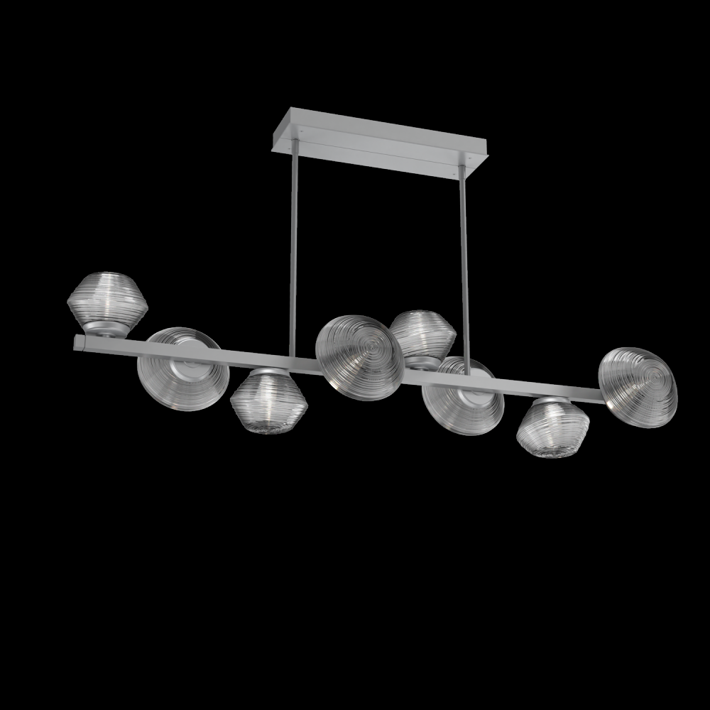Mesa 8pc Twisted Branch-Classic Silver-Smoke Blown Glass-Threaded Rod Suspension-LED 2700K