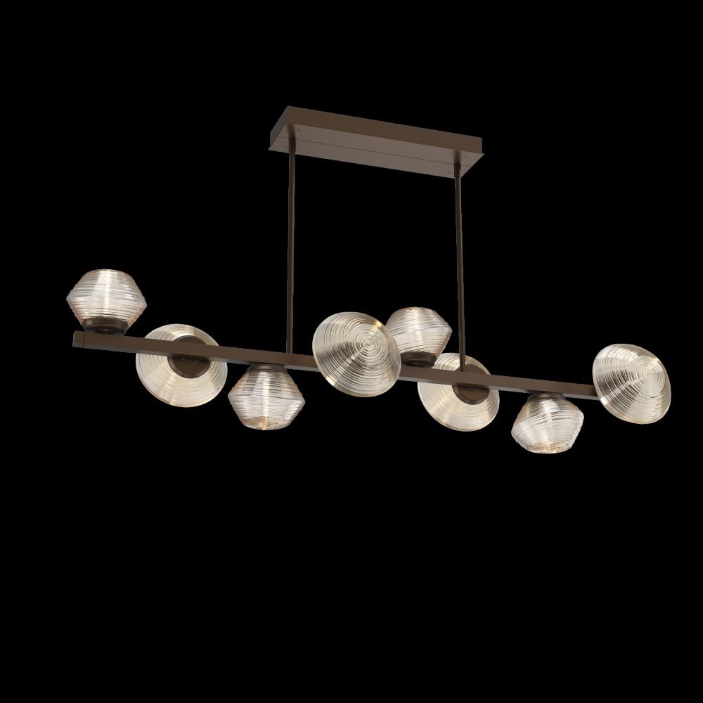Mesa 8pc Twisted Branch-Flat Bronze-Amber Blown Glass-Threaded Rod Suspension-LED 3000K