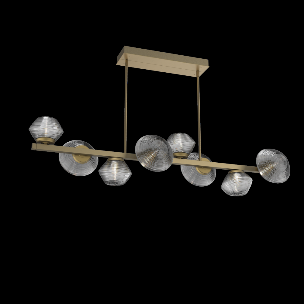 Mesa 8pc Twisted Branch-Gilded Brass-Smoke Blown Glass-Threaded Rod Suspension-LED 2700K