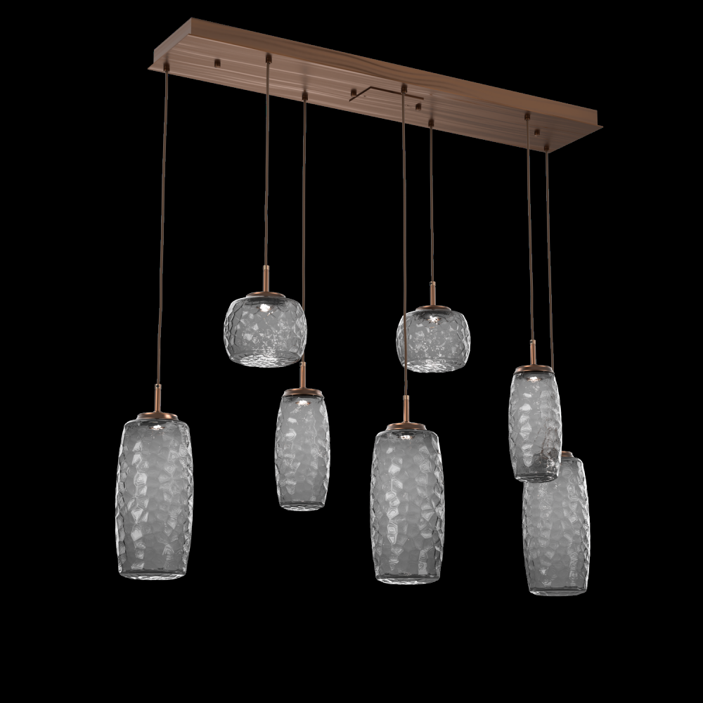 Vessel 7pc Linear Multi-Pendant-Oil Rubbed Bronze-Smoke Blown Glass-Cloth Braided Cord-LED 2700K