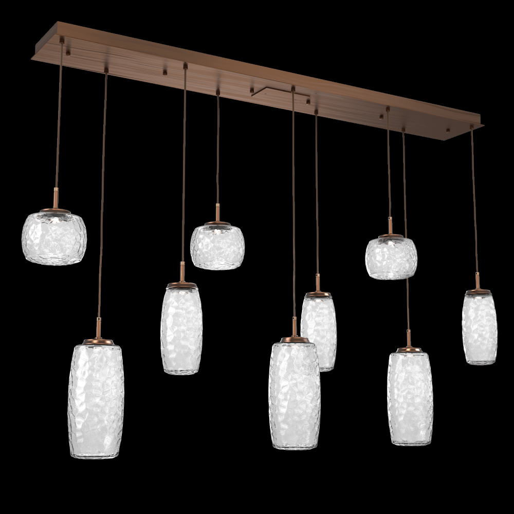 Vessel 9pc Linear Multi-Pendant-Oil Rubbed Bronze-Clear Blown Glass-Cloth Braided Cord-LED 2700K