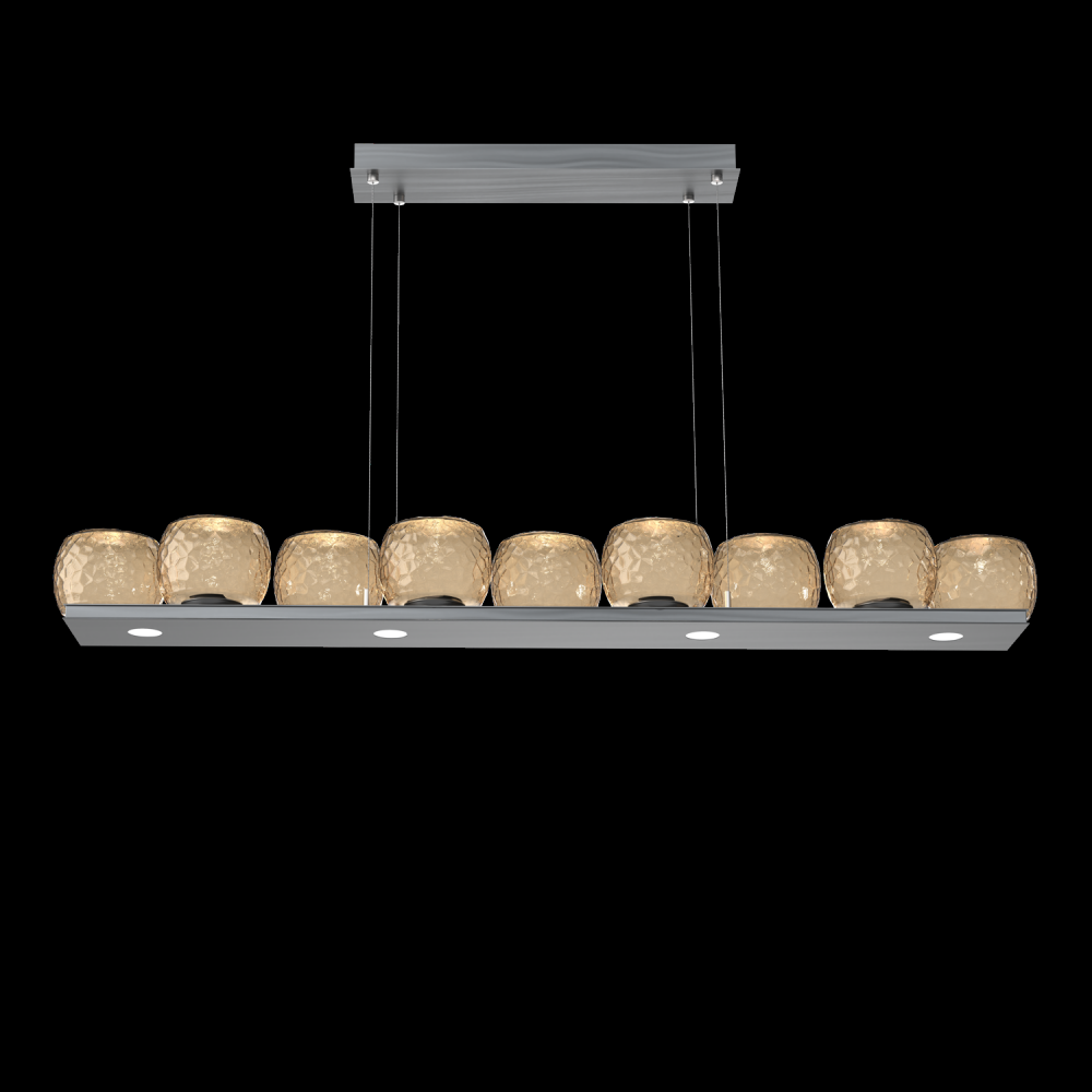 Vessel 59-inch Platform Linear-Gunmetal-Bronze Blown Glass-Stainless Cable-LED 2700K