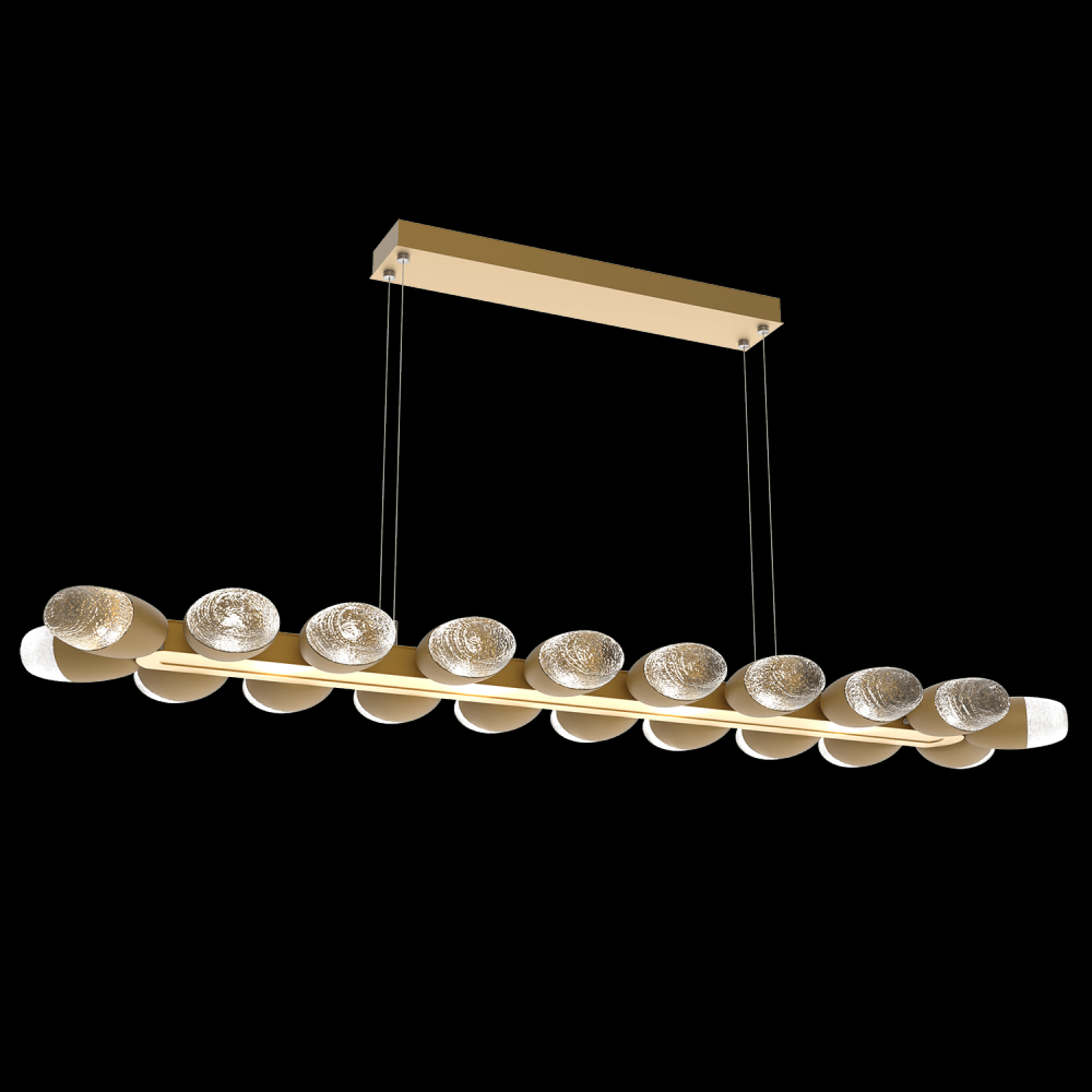 Pebble Linear Suspension 60&#34; Small Glass-Gilded Brass-Pebble Clear