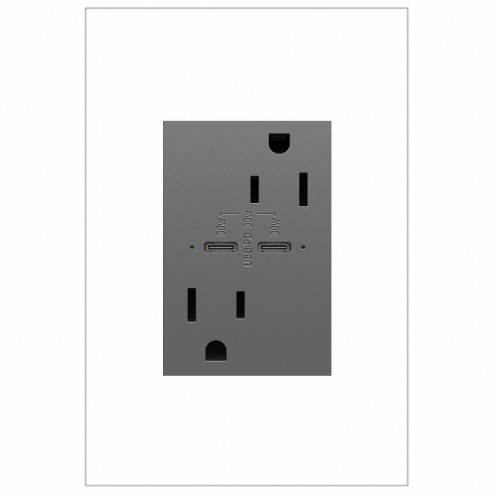 adorne® 15A Tamper-Resistant Ultra-Fast Plus Power Delivery USB Type-C/C Outlet, Plus-Size, Magnesiu