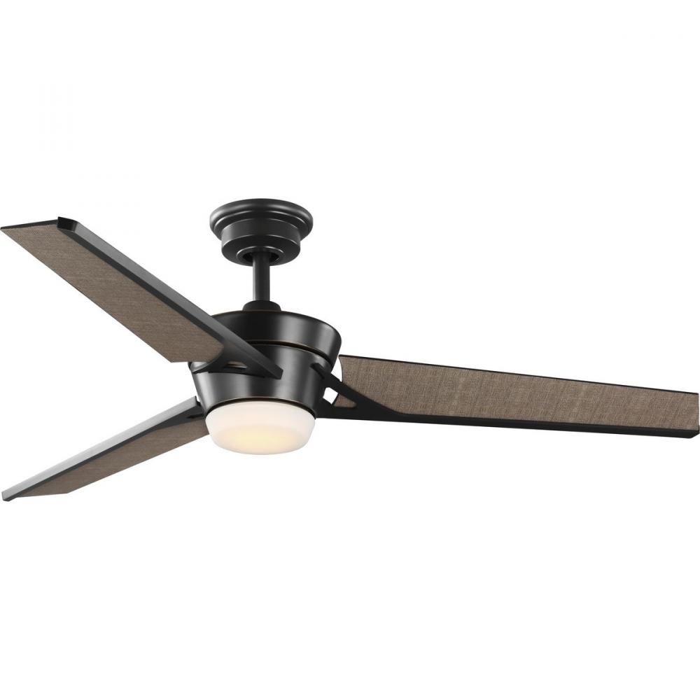 Kasota Collection 56&#34; Three-Blade Tan Linen/Oil Rubbed Bronze Indoor/Outdoor LED DC Motor Modern