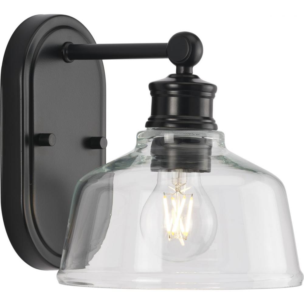 Singleton Collection One-Light 7.62&#34; Matte Black Farmhouse Vanity Light with Clear Glass Shade