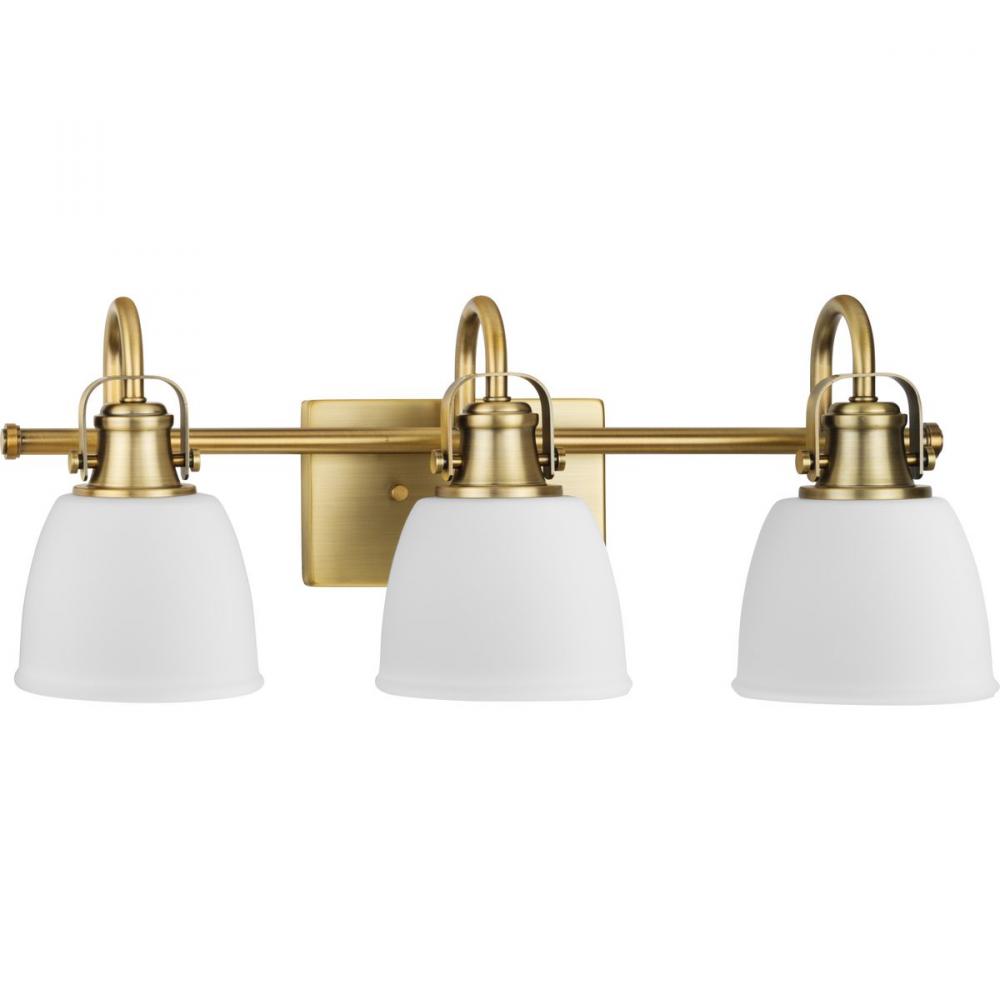 Presto Collection Three-Light Coastal Vintage Brass Bath and Vanity Light