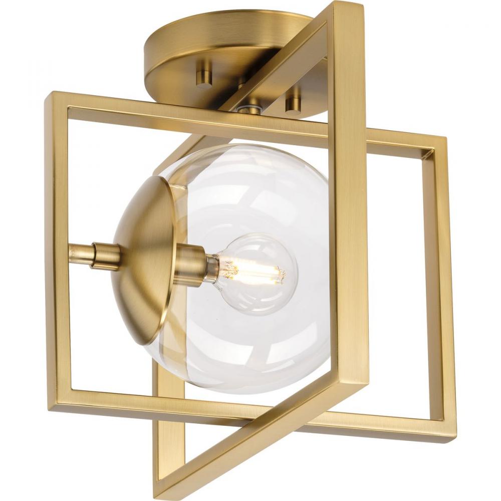 Atwell Collection 10&#34; One-Light Mid-Century Modern Brushed Bronze Clear Glass Semi-Flush Mount L