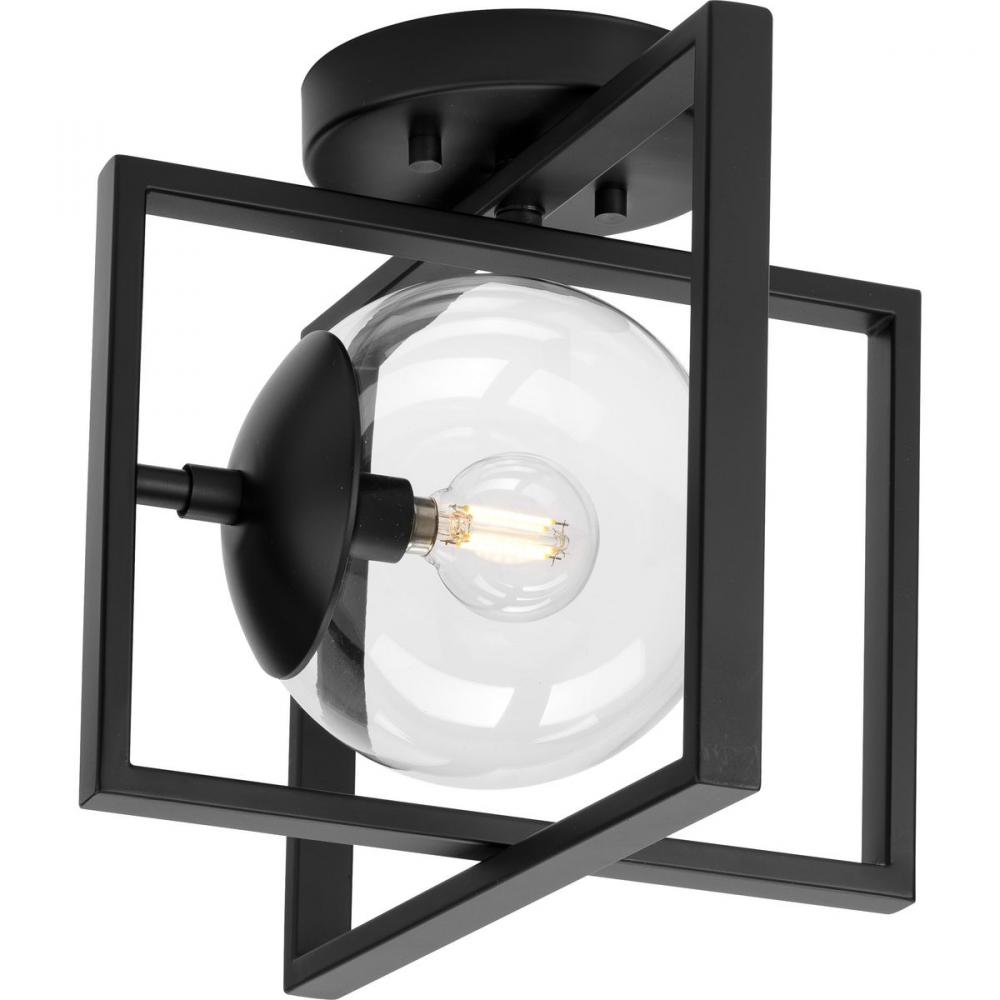 Atwell Collection 10&#34; One-Light Mid-Century Modern Matte Black Clear Glass Semi-Flush Mount Ligh