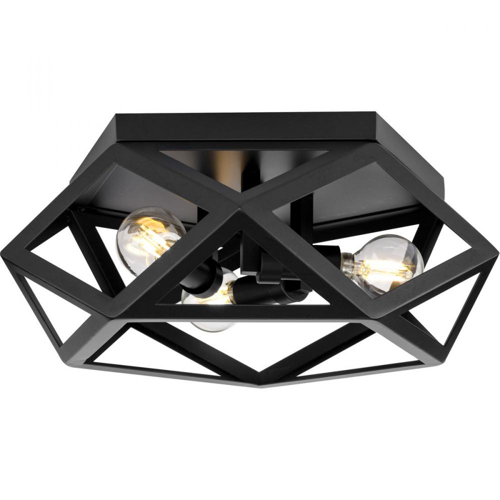 Saucedo Collection Three-Light Matte Black Modern 14.6&#34; Flush Mount