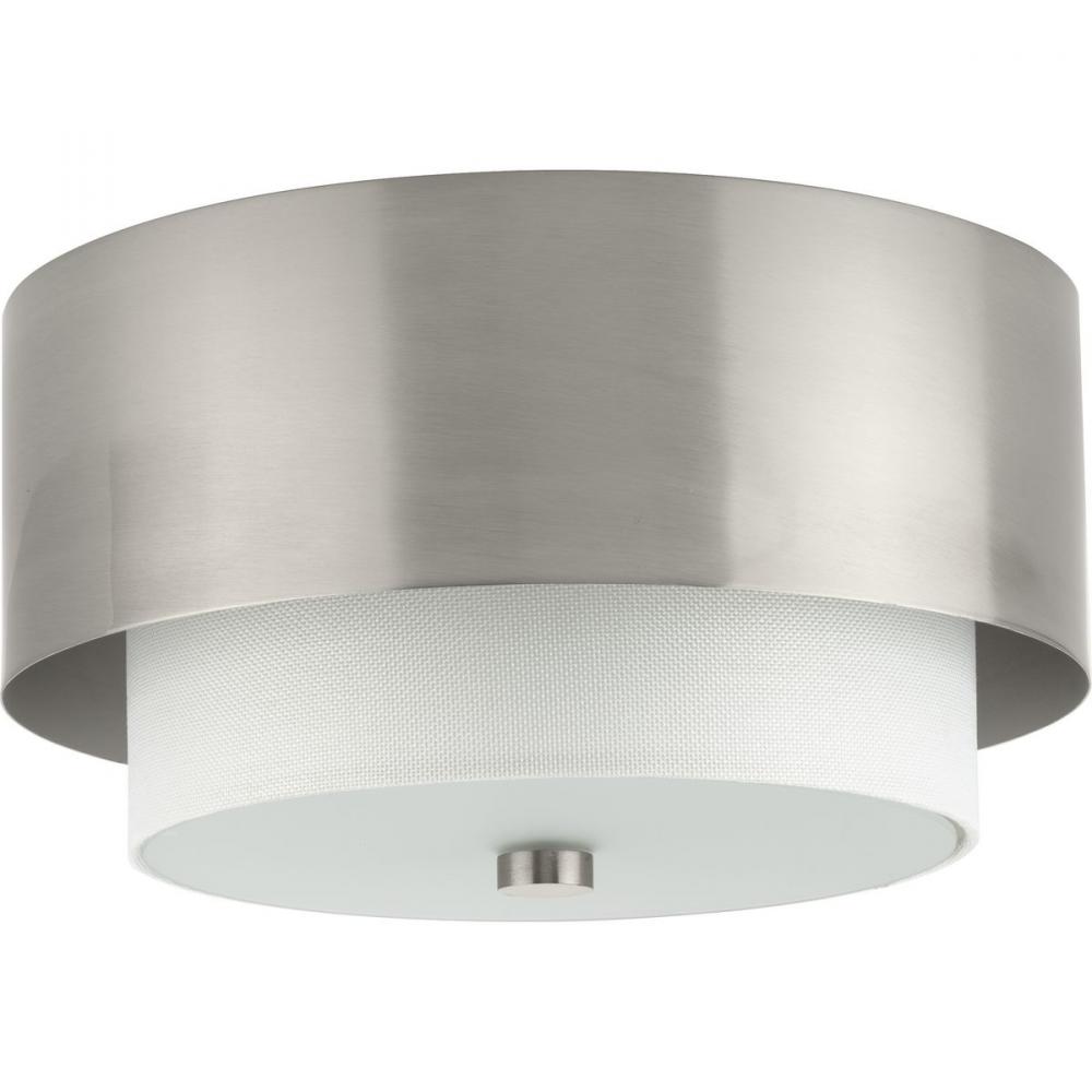 Silva Collection Two-Light Brushed Nickel White Linen Shade 14&#34; Flush Mount