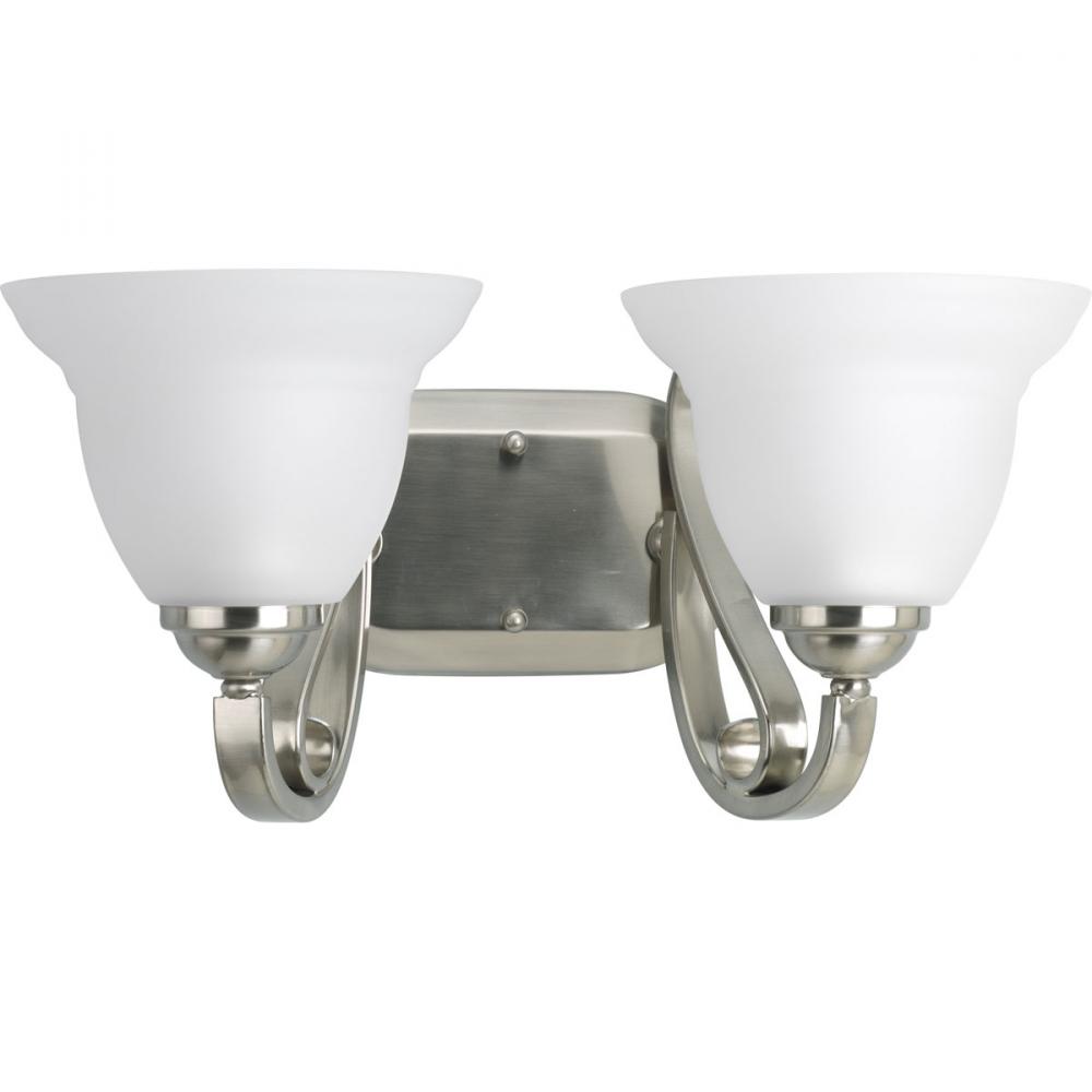 Torino Collection Two-Light Brushed Nickel Etched Glass Transitional Bath Vanity Light