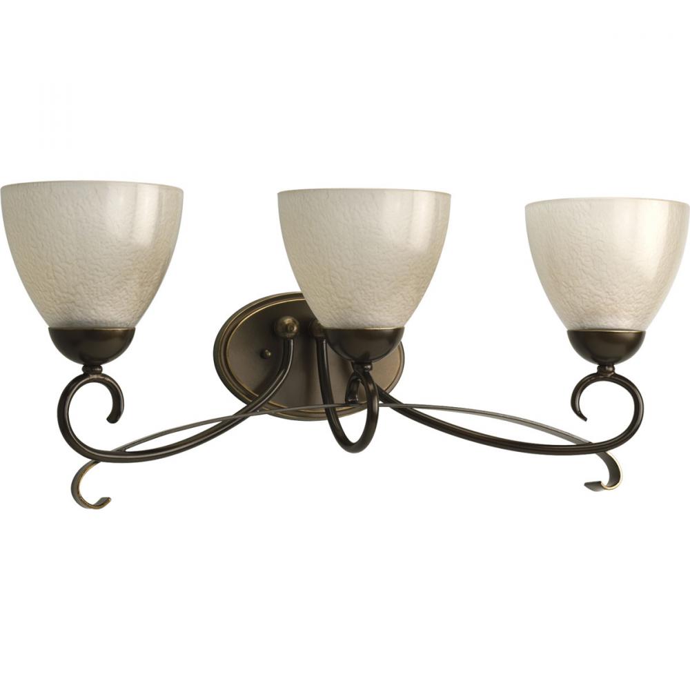 Three Light Oil Rubbed Bronze Pebbled Topaz Glass Vanity