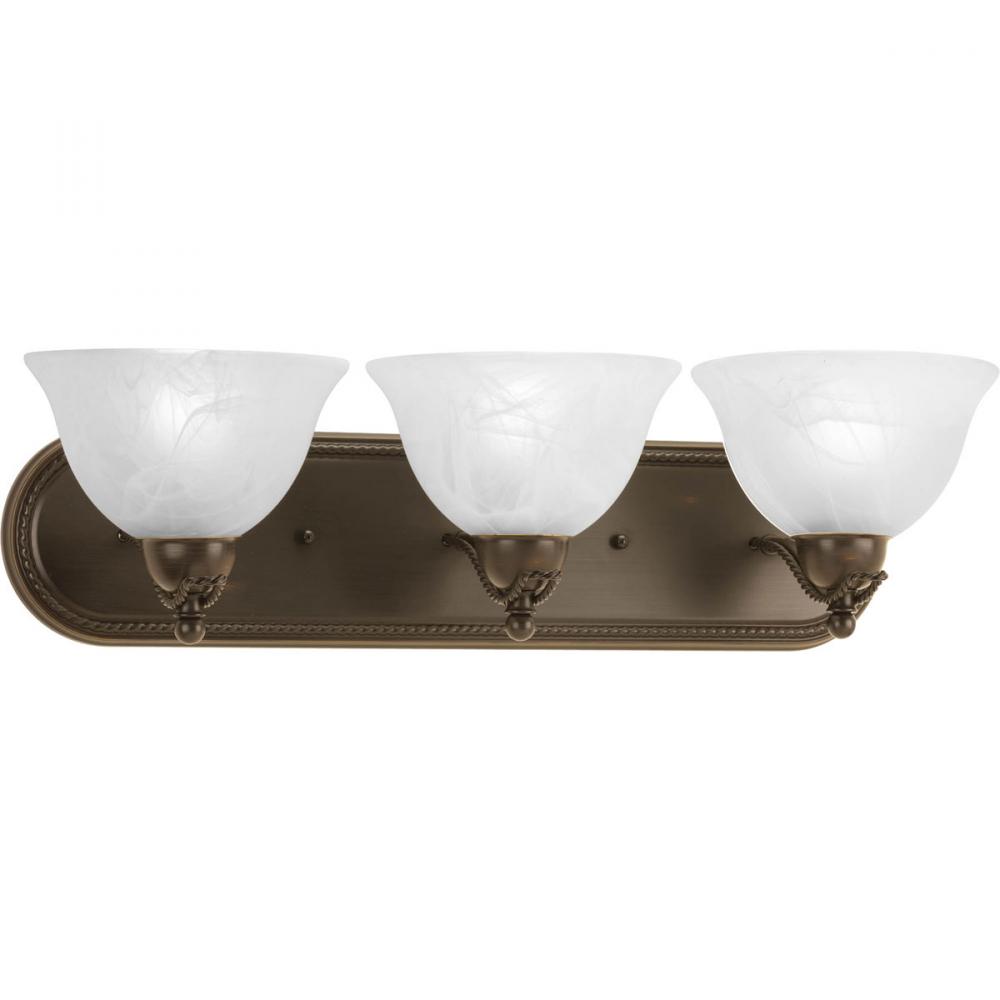 Three Light Antique Bronze Alabaster Glass Vanity