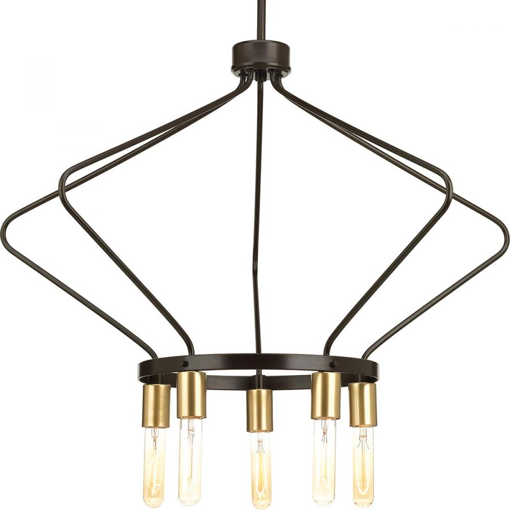 Hangar Collection Five-Light Antique Bronze Farmhouse Chandelier Light