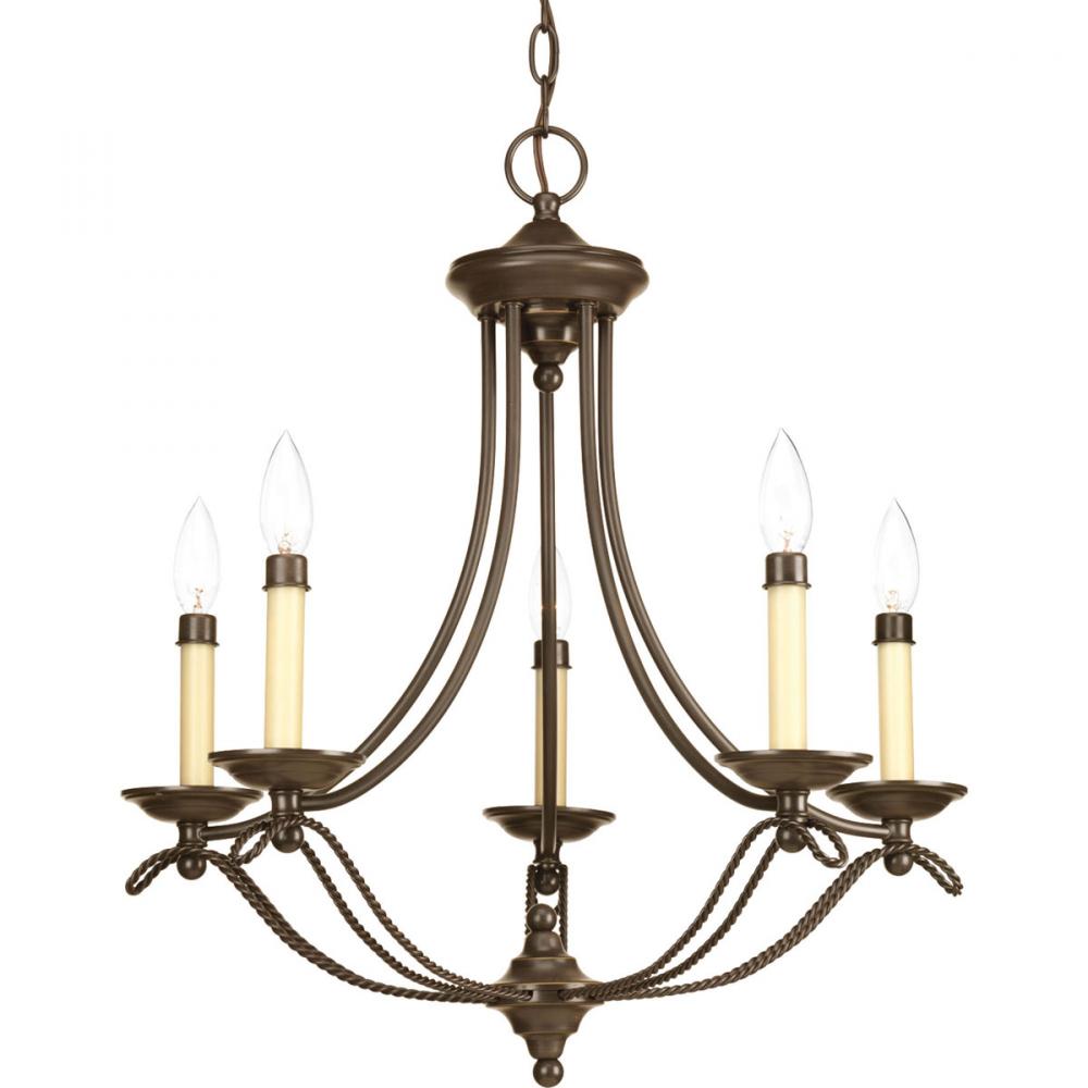 Five Light Antique Bronze Ivory Finish Candle Sleeves Glass Up Chandelier