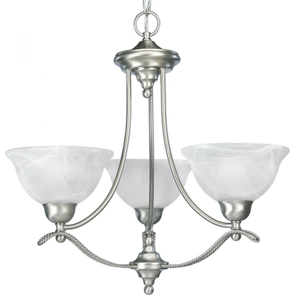 Three Light Brushed Nickel Alabaster Glass Up Chandelier