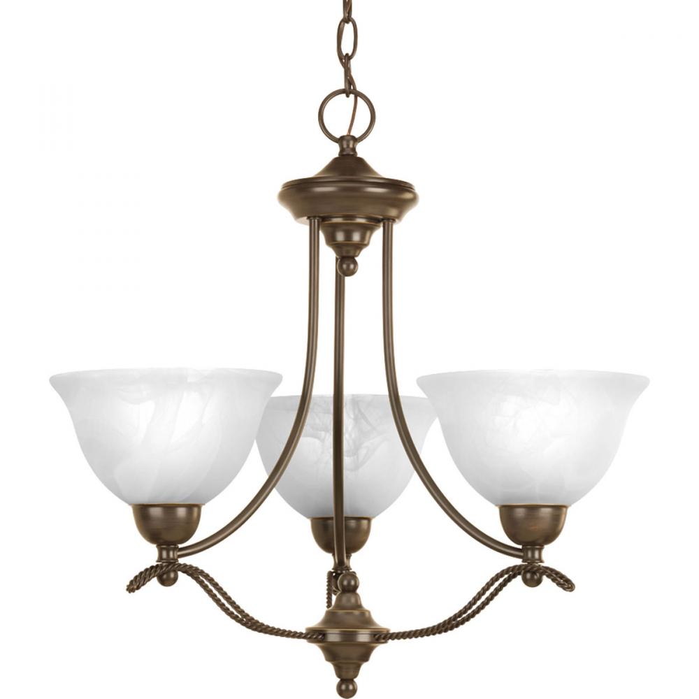 Three Light Antique Bronze Alabaster Glass Up Chandelier