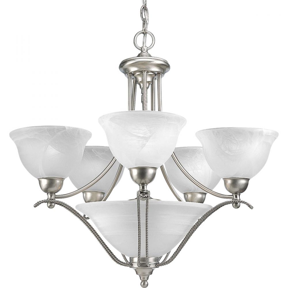 Five Light Brushed Nickel Alabaster Glass Up Chandelier