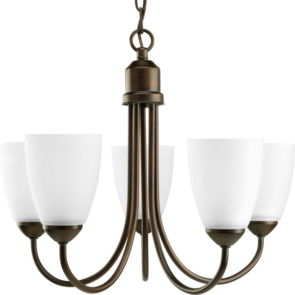 Gather Collection Five-Light Antique Bronze Etched Glass Traditional Chandelier Light