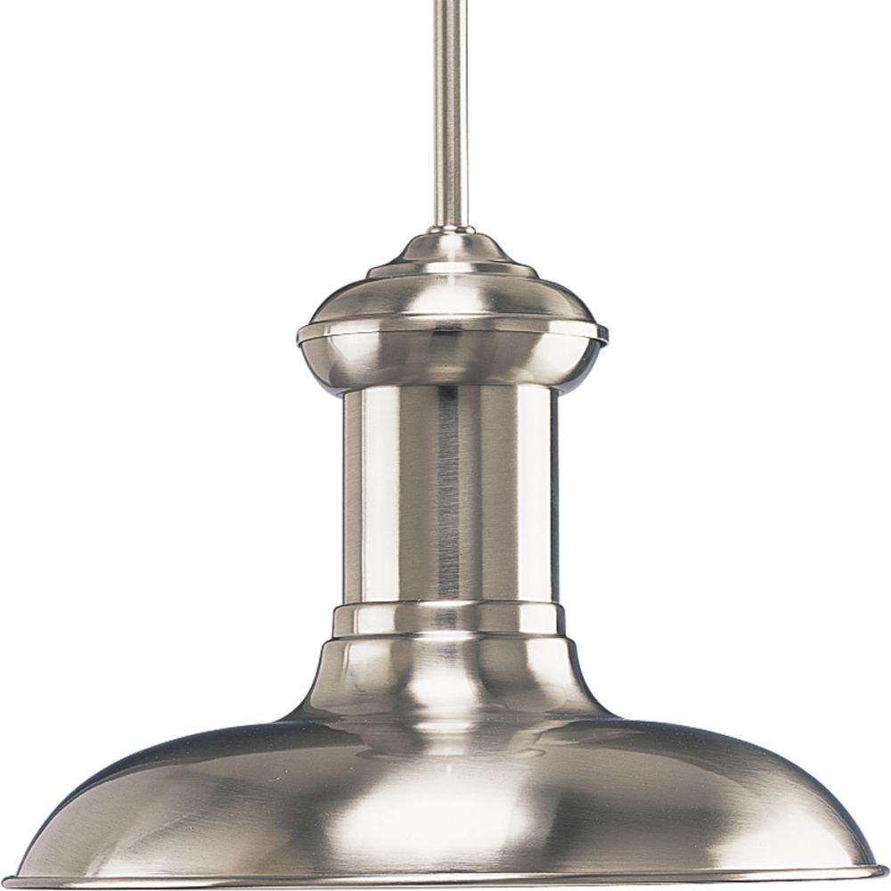 Brookside Collection One-Light Brushed Nickel Spun Metal Shade Coastal Pendant Light