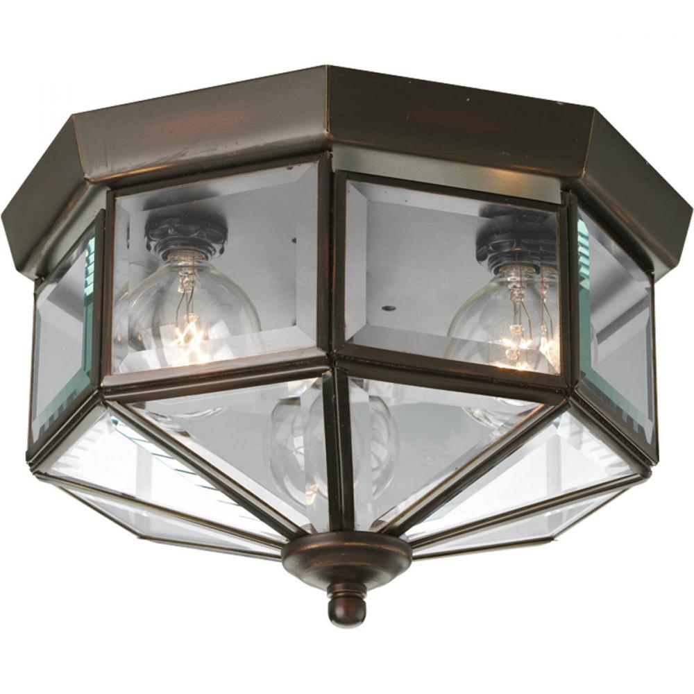 Three-Light Beveled Glass 9-3/4&#34; Close-to-Ceiling