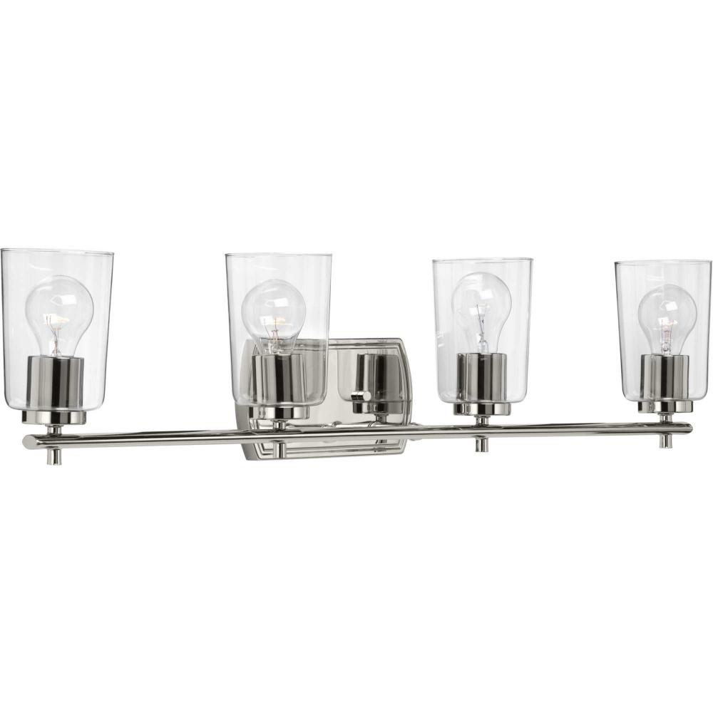 Adley Collection Four-Light Polished Nickel Clear Glass New Traditional Bath Vanity Light